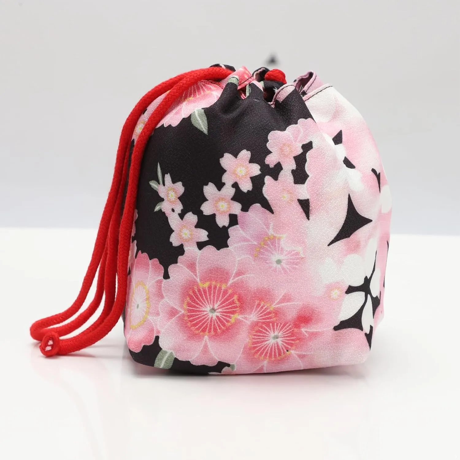 Japanese Style Bucket Handbag Wrist Bag Harajuku Floral Print Drawstring Bag Jewelry Bag Wallet Pouch