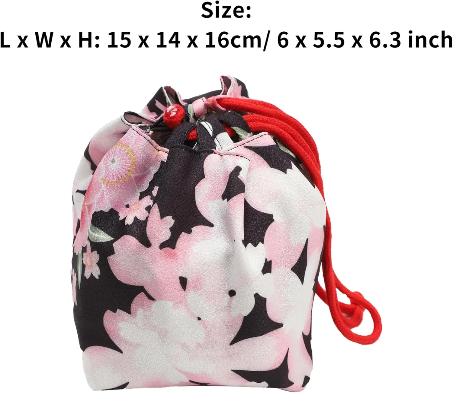 Japanese Style Bucket Handbag Wrist Bag Harajuku Floral Print Drawstring Bag Jewelry Bag Wallet Pouch