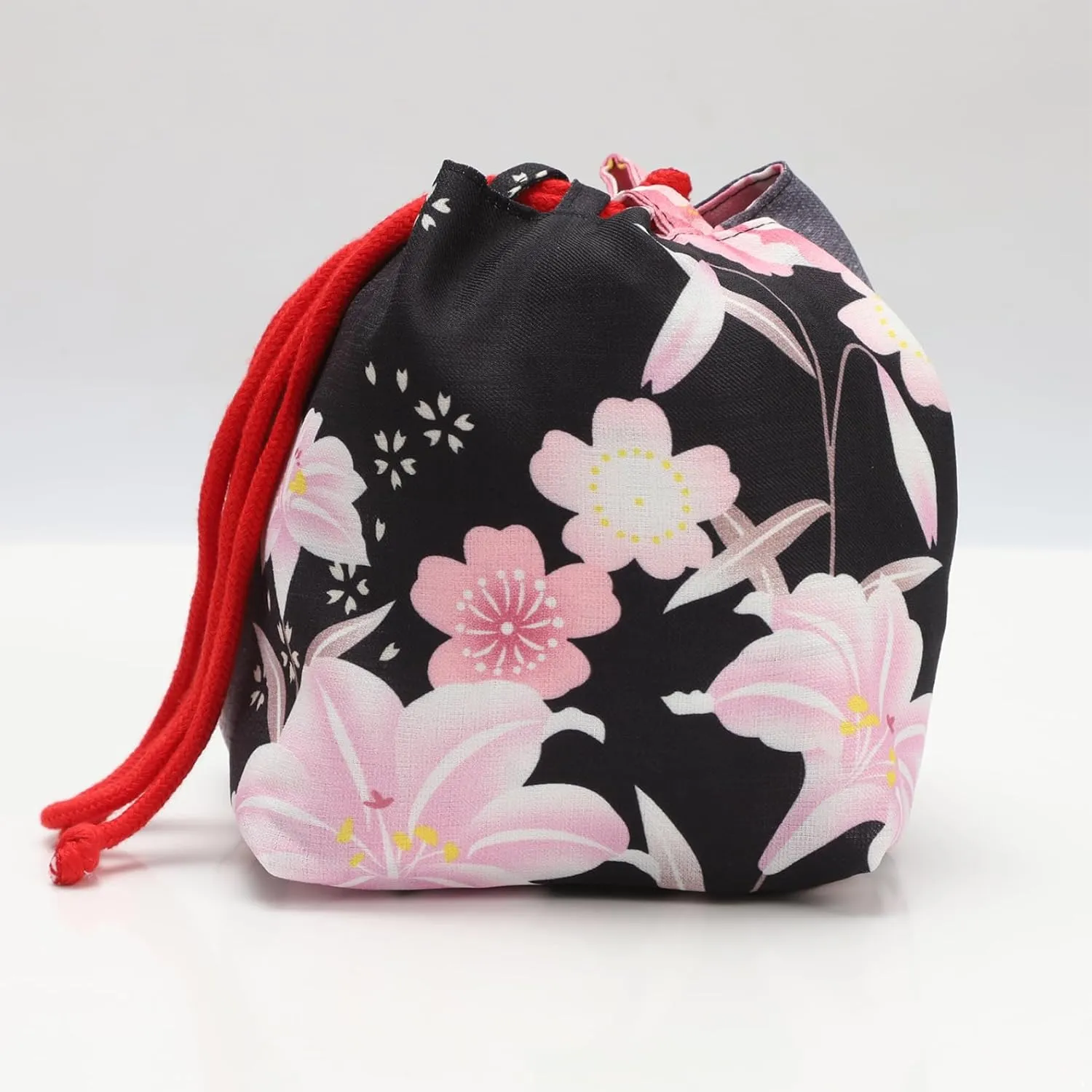 Japanese Style Bucket Handbag Wrist Bag Harajuku Floral Print Drawstring Bag Jewelry Bag Wallet Pouch