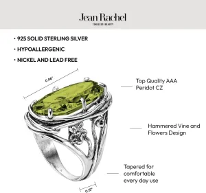JEAN RACHEL JEWELRY 925 Sterling Silver Ring with Oval Shaped Cubic Zirconia - Floral Wire Wrap Vintage Design - Hypoallergenic, Nickel & Lead-free - Artisan Handcrafted Statement Rings for Women