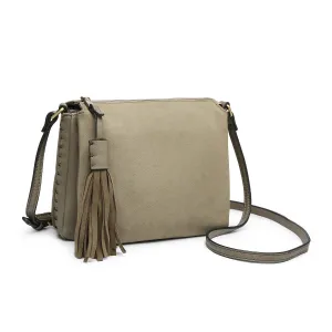 Jen & Co Sabrina Two Tone Crossbody With Three Compartments In Olive Suede