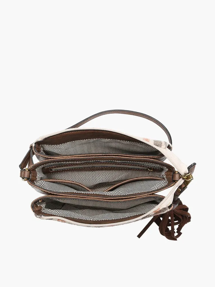 Jen & Co Sabrina Two Tone Crossbody With Three Compartments In Olive Suede