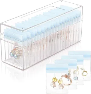 Jewelry Organizer Storage Transparent Poly Pouch, Transparent Travel Jewelry Box Organizer for Earrings Stud Rings Necklaces Bracelet, Large Clear Jewelry Organizer Bag Pouch- Blue Box