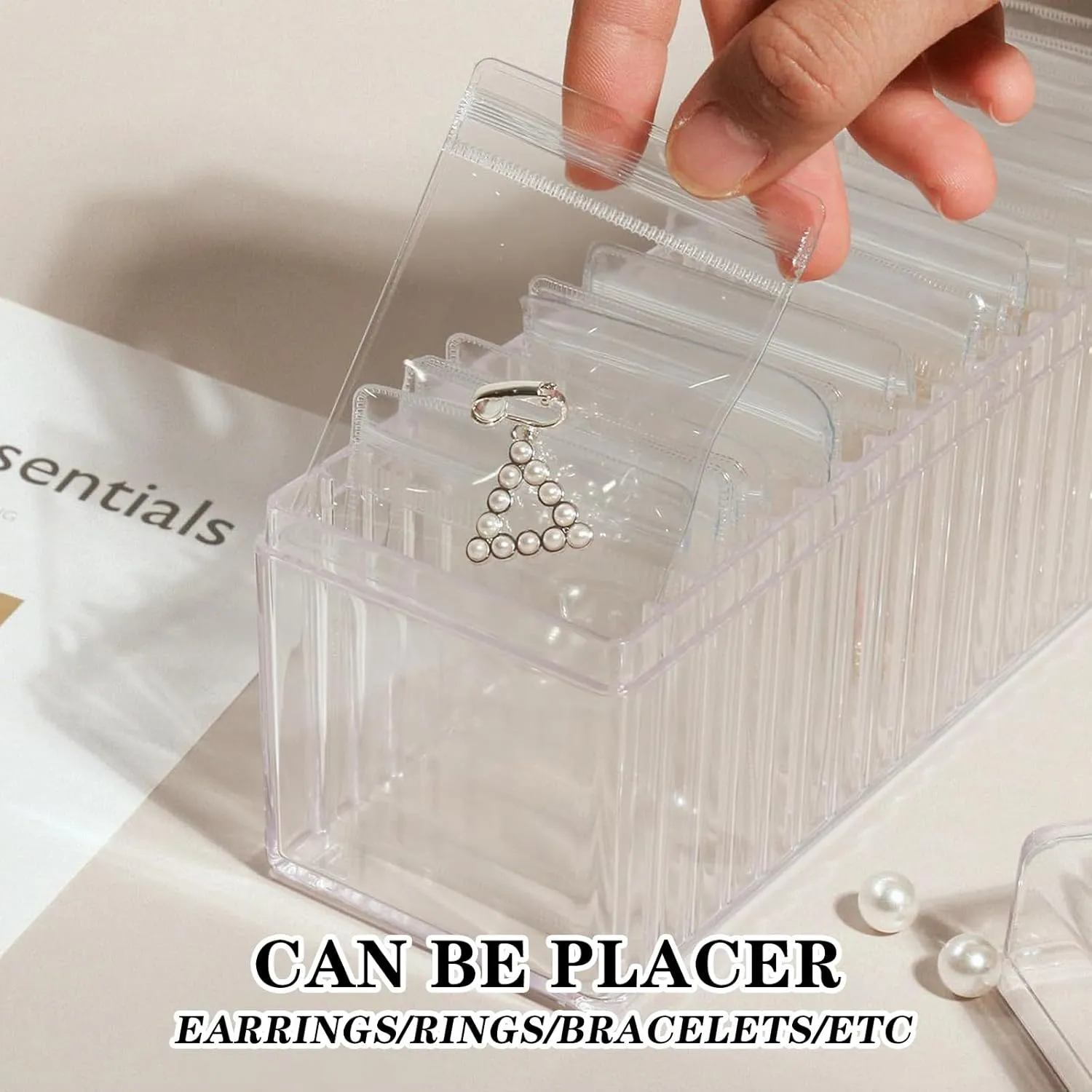 Jewelry Organizer Storage Transparent Poly Pouch, Transparent Travel Jewelry Box Organizer for Earrings Stud Rings Necklaces Bracelet, Large Clear Jewelry Organizer Bag Pouch- Blue Box