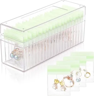 Jewelry Organizer Storage Transparent Poly Pouch, Transparent Travel Jewelry Box Organizer for Earrings Stud Rings Necklaces Bracelet, Large Clear Jewelry Organizer Bag Pouch- Green Box