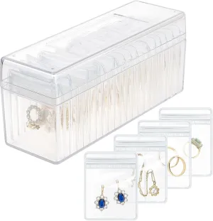 Jewelry Organizer Storage Transparent Poly Pouch, Transparent Travel Jewelry Box Organizer for Earrings Stud Rings Necklaces Bracelet, Large Clear Jewelry Organizer Bag Pouch- White Box
