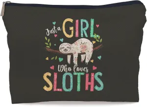 Just a Girl Who Loves Sloths Makeup Bag,Rustic Funny Hanging Sloth Cosmetic Makeup Bag for Sloth Lovers Women Girls,Birthday Christmas Valentine's Day Gift Makeup Bag