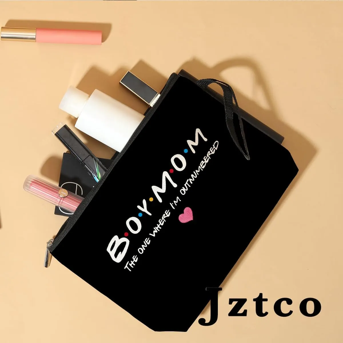 Jztco Boy Mama Makeup Bag, Baby Shower Gifts for Mom First Time, Christmas Birthday Unique Cosmetic Bag Funny Mothers Day, New Mom Gifts - Boy Mama The One Where I'm Outnumbered, Black