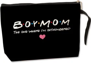 Jztco Boy Mama Makeup Bag, Baby Shower Gifts for Mom First Time, Christmas Birthday Unique Cosmetic Bag Funny Mothers Day, New Mom Gifts - Boy Mama The One Where I'm Outnumbered, Black