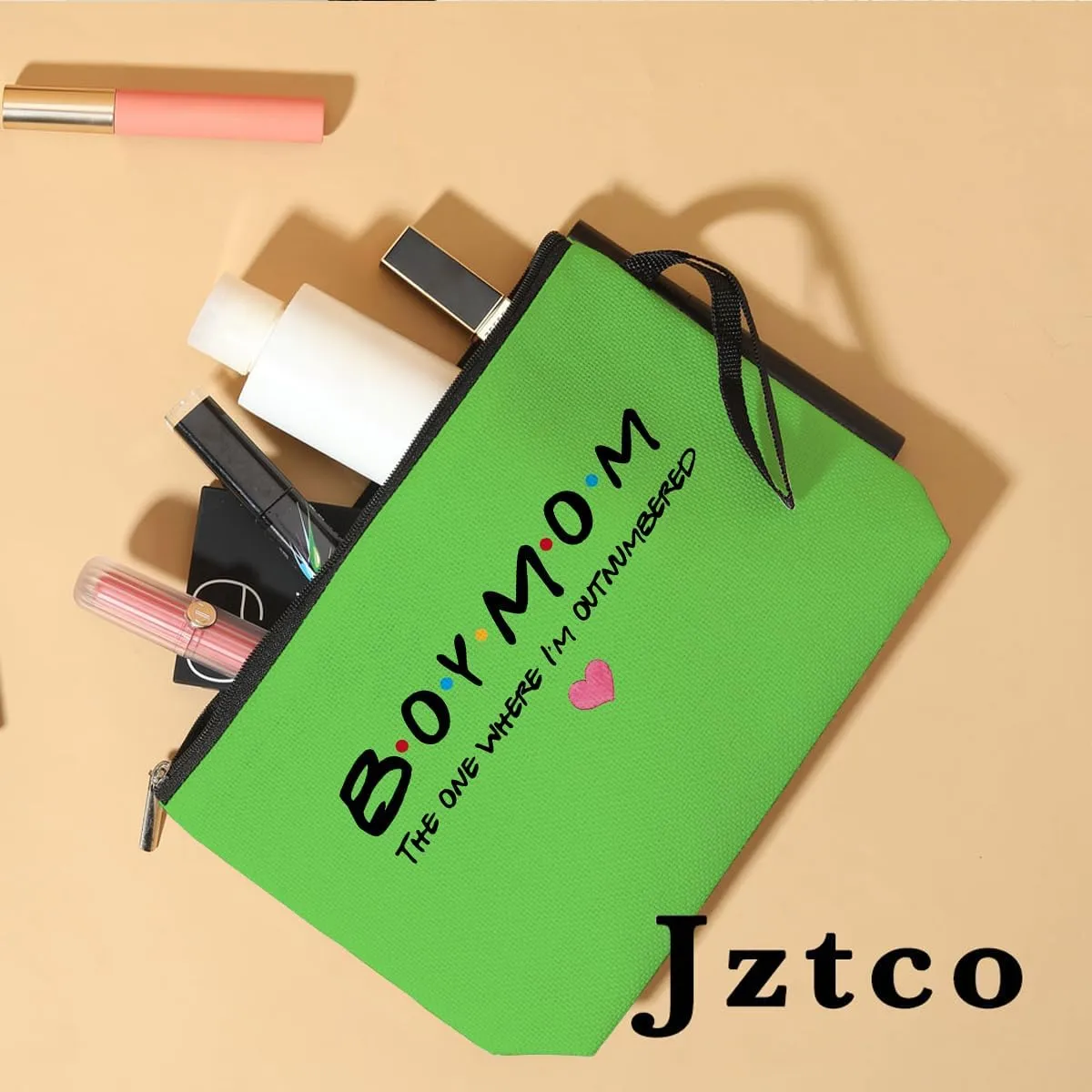 Jztco Boy Mama Makeup Bag, Baby Shower Gifts for Mom First Time, Christmas Birthday Unique Cosmetic Bag Funny Mothers Day, New Mom Gifts - Boy Mama The One Where I'm Outnumbered, Green-2