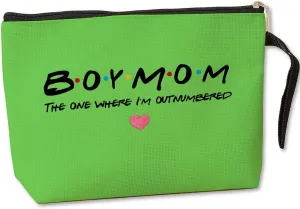 Jztco Boy Mama Makeup Bag, Baby Shower Gifts for Mom First Time, Christmas Birthday Unique Cosmetic Bag Funny Mothers Day, New Mom Gifts - Boy Mama The One Where I'm Outnumbered, Green-2
