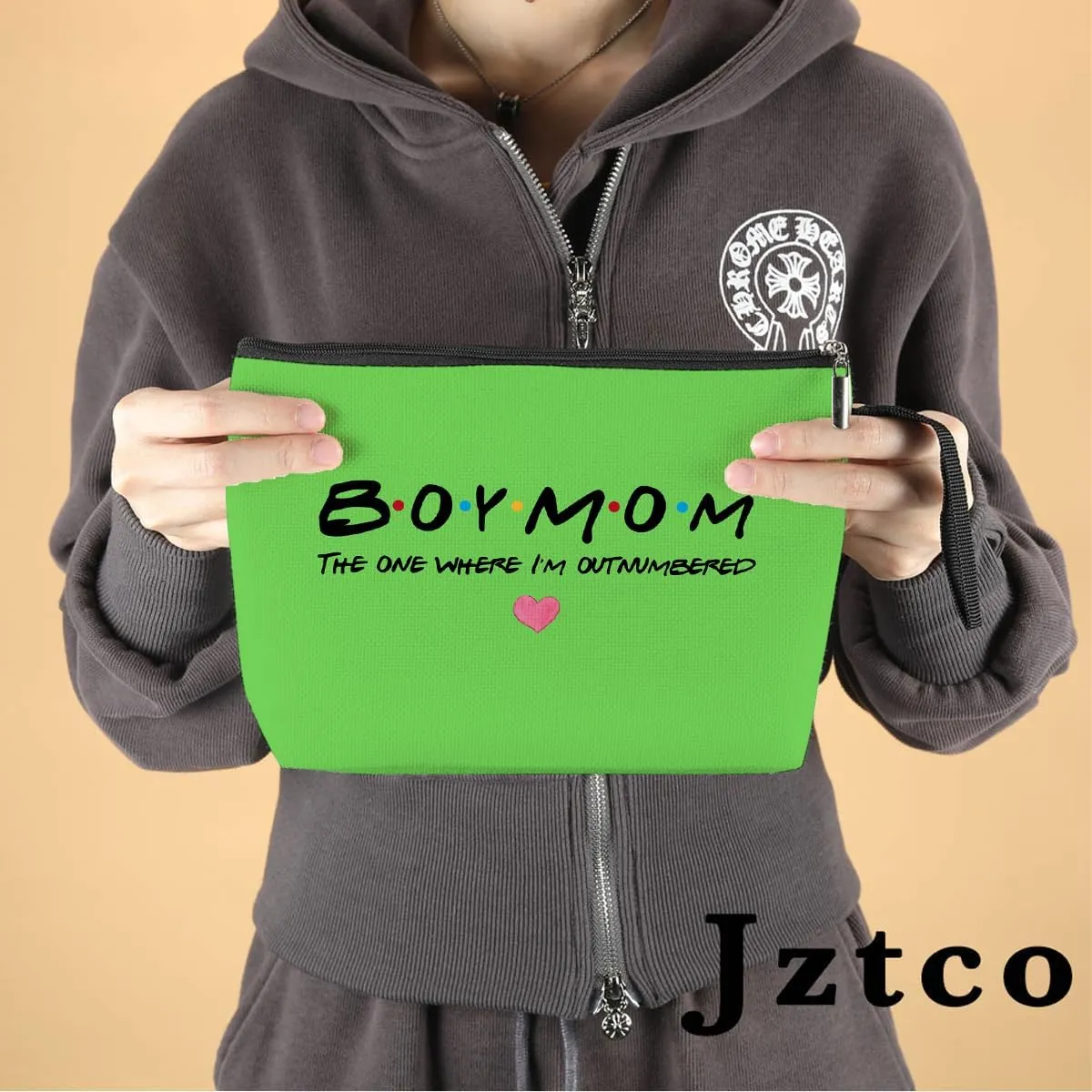 Jztco Boy Mama Makeup Bag, Baby Shower Gifts for Mom First Time, Christmas Birthday Unique Cosmetic Bag Funny Mothers Day, New Mom Gifts - Boy Mama The One Where I'm Outnumbered, Green-2