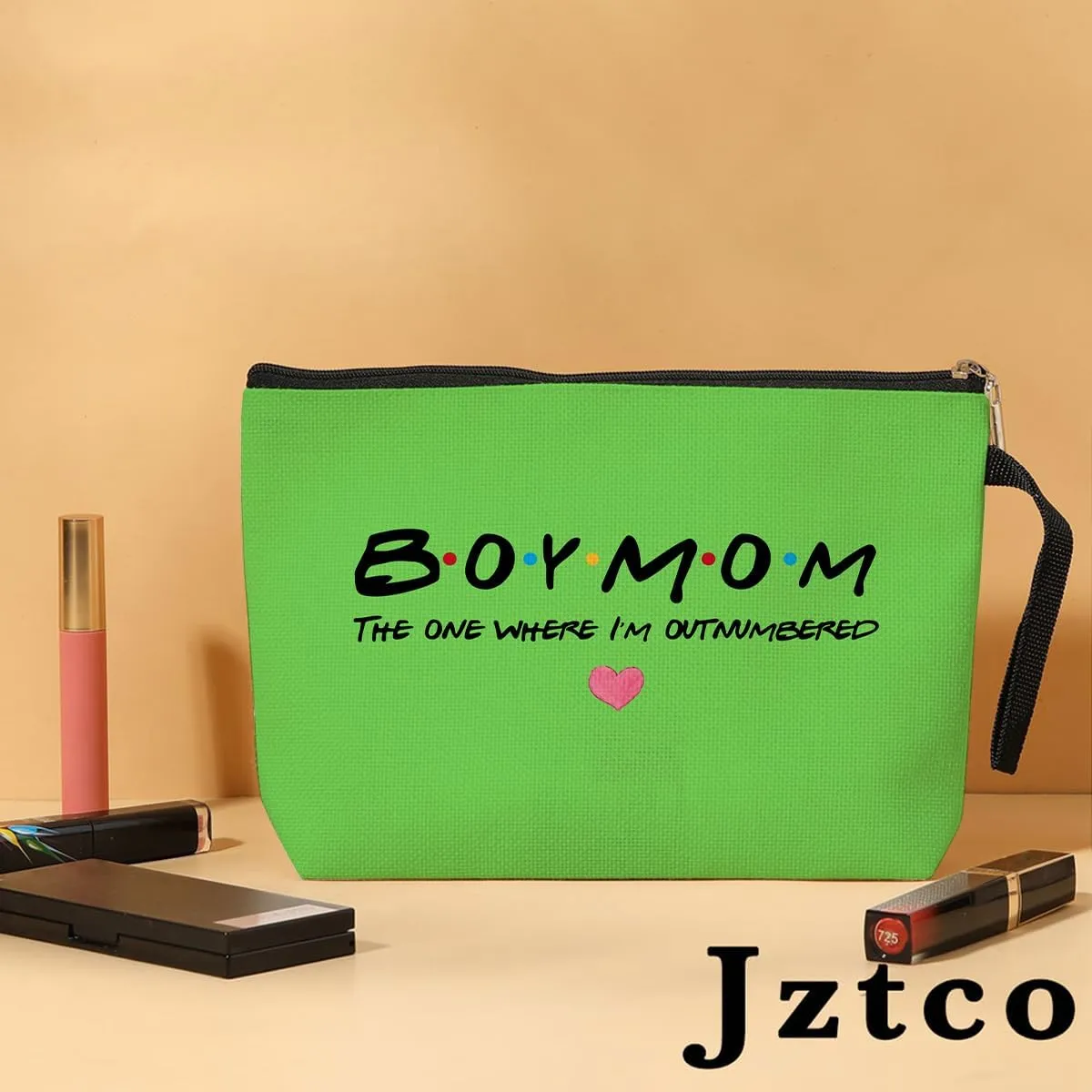 Jztco Boy Mama Makeup Bag, Baby Shower Gifts for Mom First Time, Christmas Birthday Unique Cosmetic Bag Funny Mothers Day, New Mom Gifts - Boy Mama The One Where I'm Outnumbered, Green-2