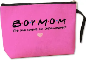 Jztco Boy Mama Makeup Bag, Baby Shower Gifts for Mom First Time, Christmas Birthday Unique Cosmetic Bag Funny Mothers Day, New Mom Gifts - Boy Mama The One Where I'm Outnumbered, Pink
