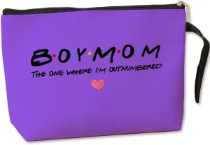 Jztco Boy Mama Makeup Bag, Baby Shower Gifts for Mom First Time, Christmas Birthday Unique Cosmetic Bag Funny Mothers Day, New Mom Gifts - Boy Mama The One Where I'm Outnumbered, Purple