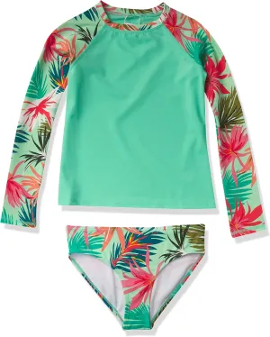 Kanu Surf Girls' Gigi Long Sleeve Rash Guard UPF 50 2-Piece Swim Set