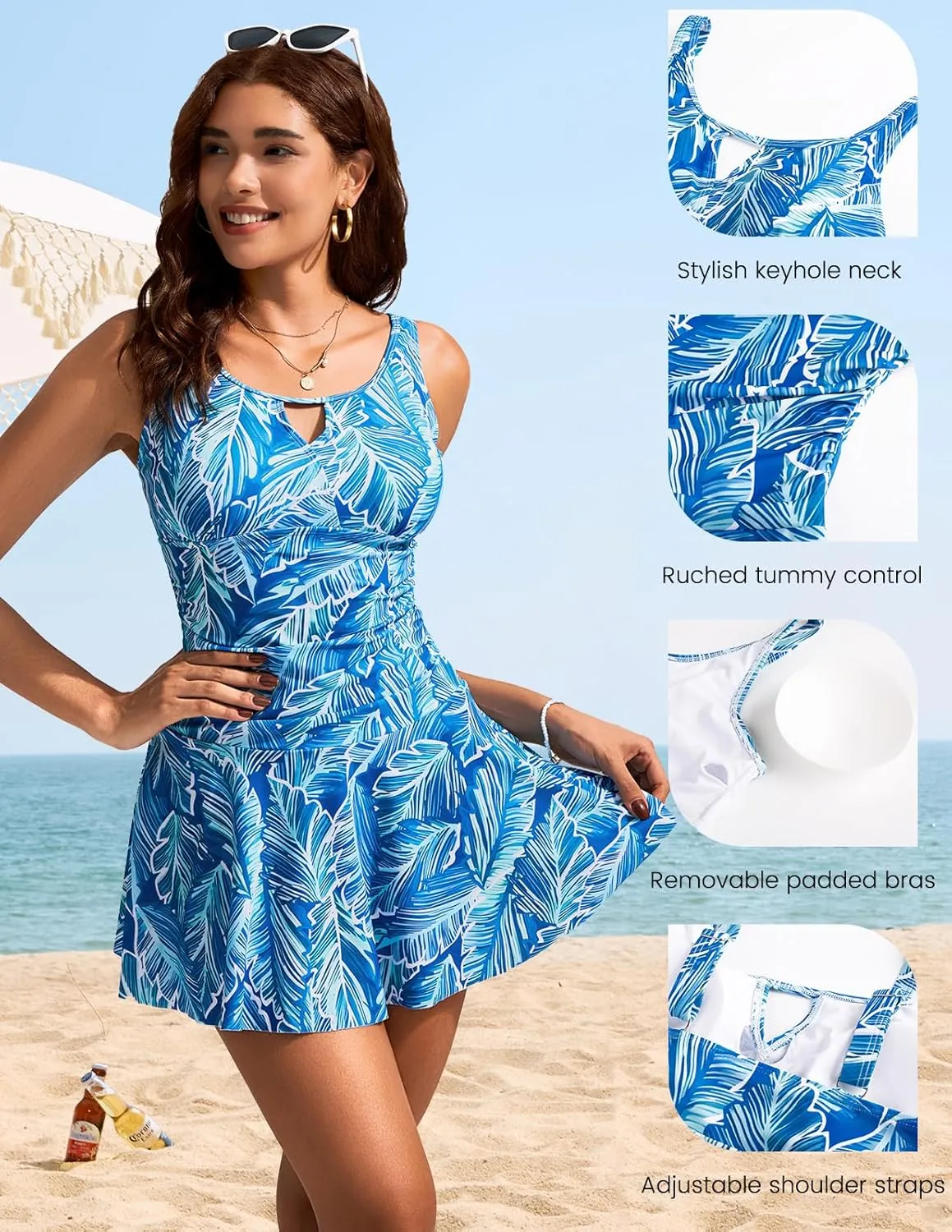 Kate Kasin 2 Piece Tankini Swimsuits for Women Tummy Control Swimdress Skirt Bathing Suit with Briefs Modest Ruched Swimwear
