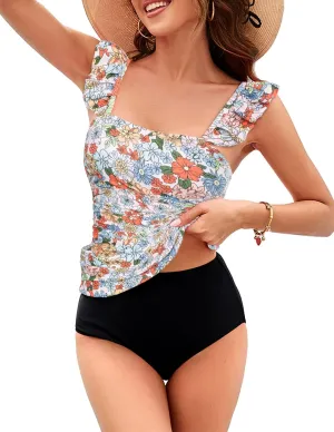 Kate Kasin 2025 Two Piece Tankini Swimsuits for Women High Waisted Tummy Control Floral Swimwear Ruched Padded Bathing Suits