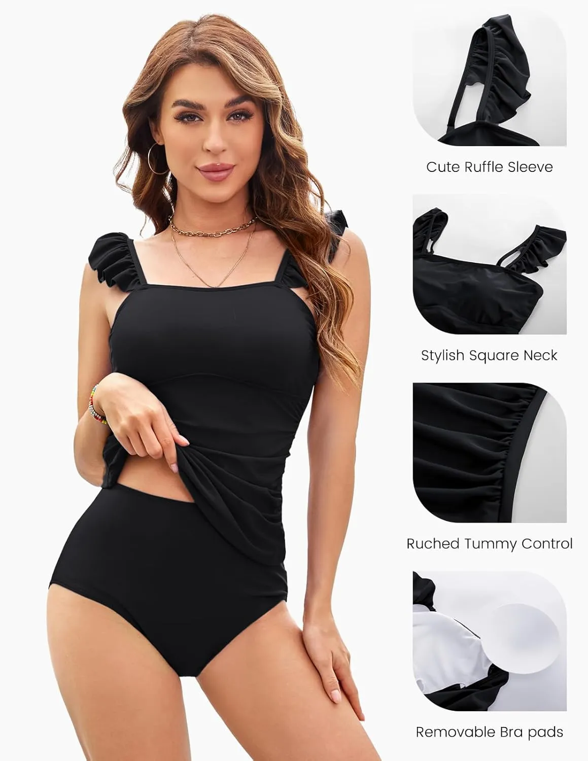 Kate Kasin 2025 Two Piece Tankini Swimsuits for Women High Waisted Tummy Control Floral Swimwear Ruched Padded Bathing Suits