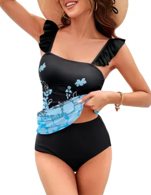 Kate Kasin 2025 Two Piece Tankini Swimsuits for Women High Waisted Tummy Control Floral Swimwear Ruched Padded Bathing Suits