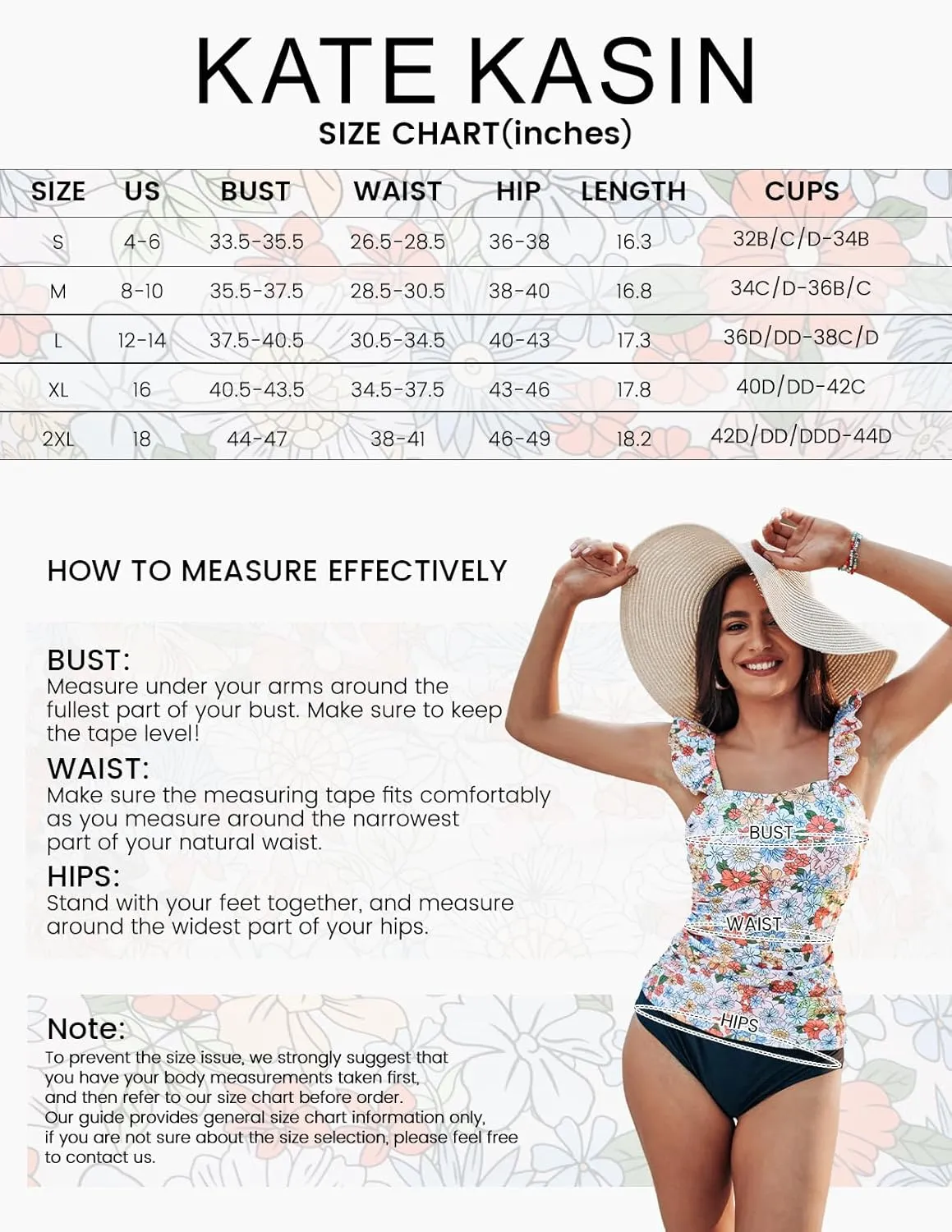 Kate Kasin 2025 Two Piece Tankini Swimsuits for Women High Waisted Tummy Control Floral Swimwear Ruched Padded Bathing Suits
