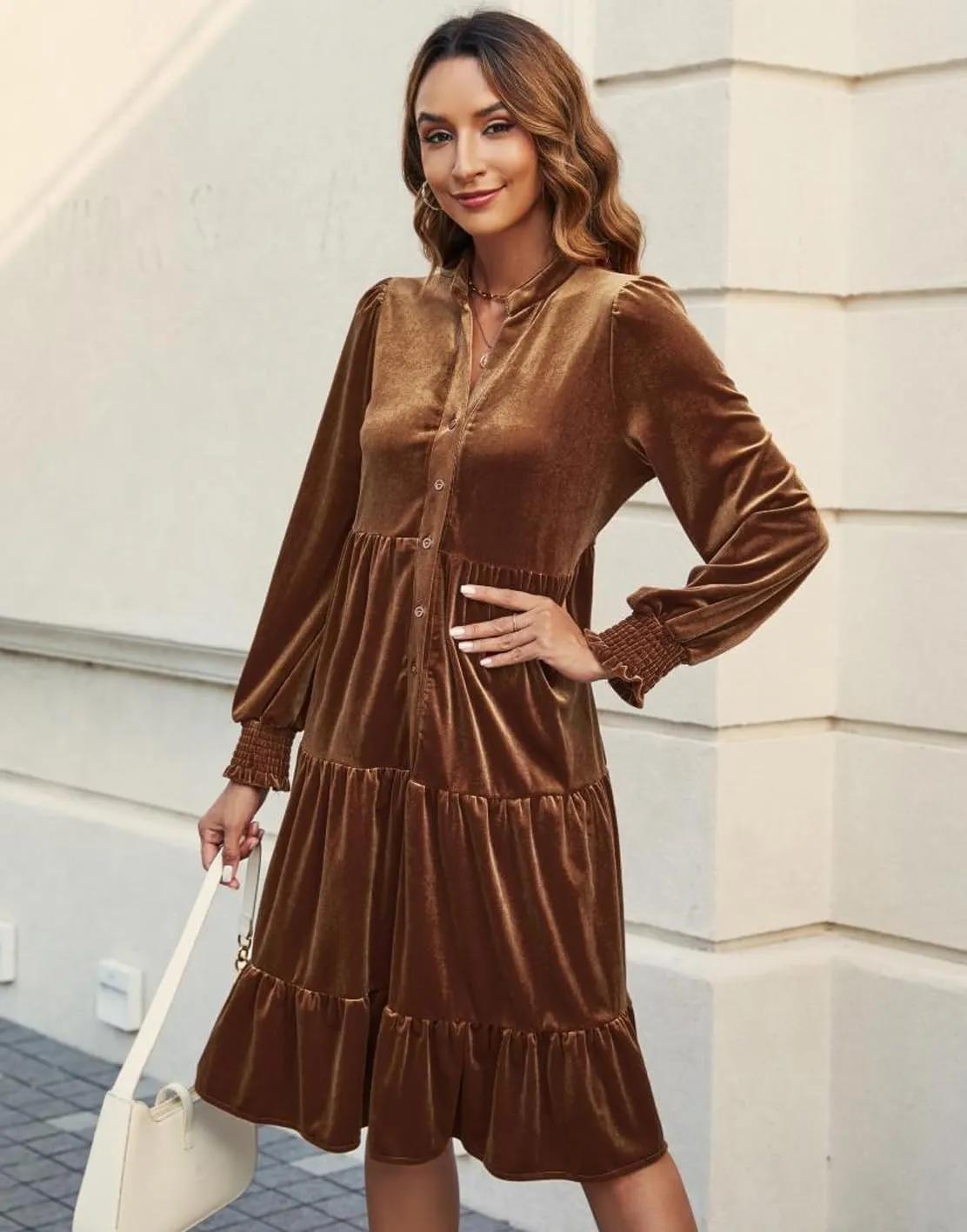 Kedera Women's Elegant Velvet Dress V Neck Tiered Babydoll Aline Flowy Formal Wedding Bridesmaid Dresses