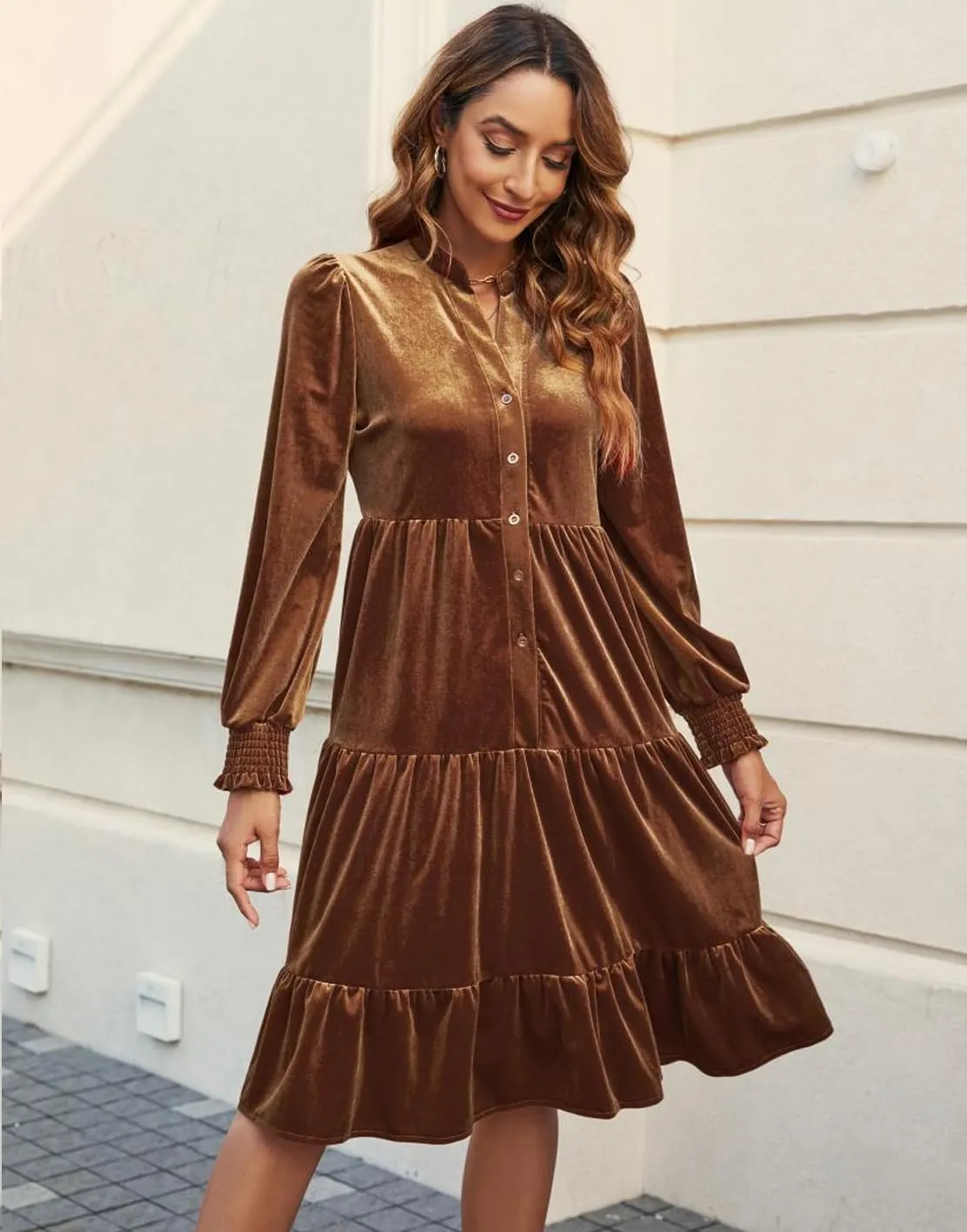 Kedera Women's Elegant Velvet Dress V Neck Tiered Babydoll Aline Flowy Formal Wedding Bridesmaid Dresses