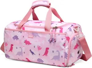 Kids Duffle Bag,VASCHY Travel Bag for Toddler Children Girls Water Resistant Overnight Duffel Ballet Dance Sport Carry On Weekender Bag with Shoes Compartment Dry Wet Pocket Pink Dinosaur