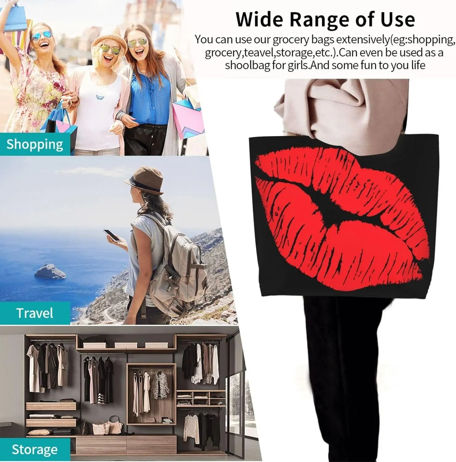 Kiss Kissing Lips Lipstick Lipgloss Women's Tote Bag Large Capacity Single Shoulder Bags Handbag for Shopping Work