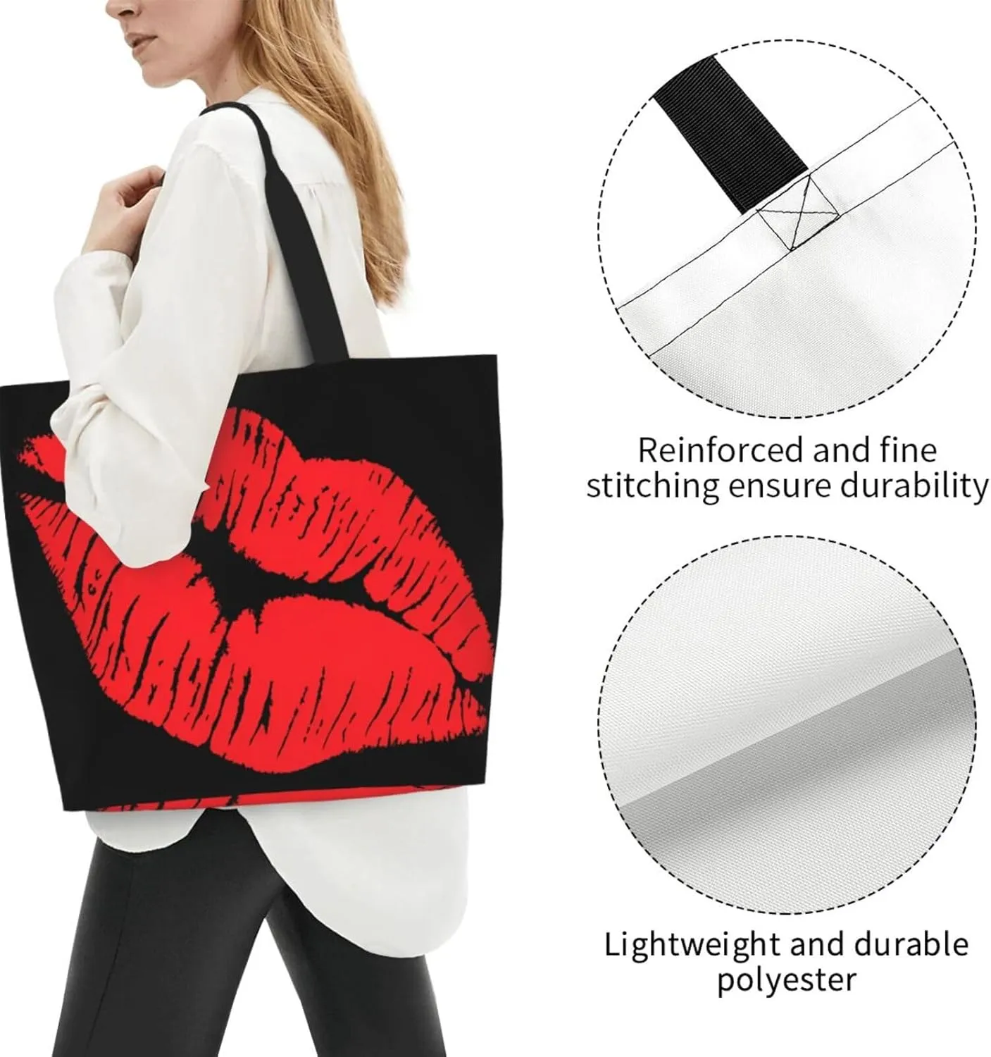 Kiss Kissing Lips Lipstick Lipgloss Women's Tote Bag Large Capacity Single Shoulder Bags Handbag for Shopping Work