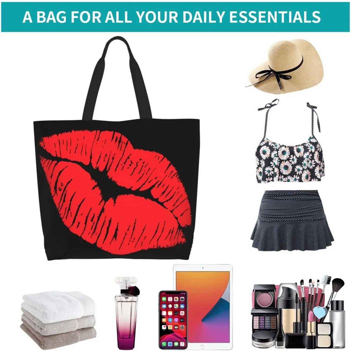 Kiss Kissing Lips Lipstick Lipgloss Women's Tote Bag Large Capacity Single Shoulder Bags Handbag for Shopping Work