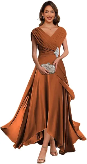 Lace Applique Chiffon Mother of The Bride Dresses Cap Sleeves Evening Gown V Neck Formal Dress for Wedding QA213