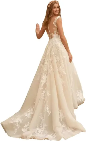 Lace Wedding Dresses for Bride 2024 Mermaid Long Sleeves Wedding Gowns Appliques Boho Beach Bridal Gowns with Train