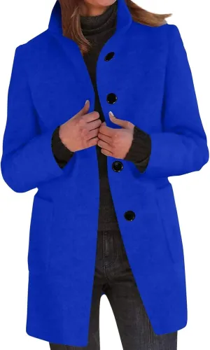 Ladies Solid Color Jacket Winter Button Up Trendy Long Sleeve Hooded 2024 Tweed Jacket Loose Comfy Outerwear With Pocket