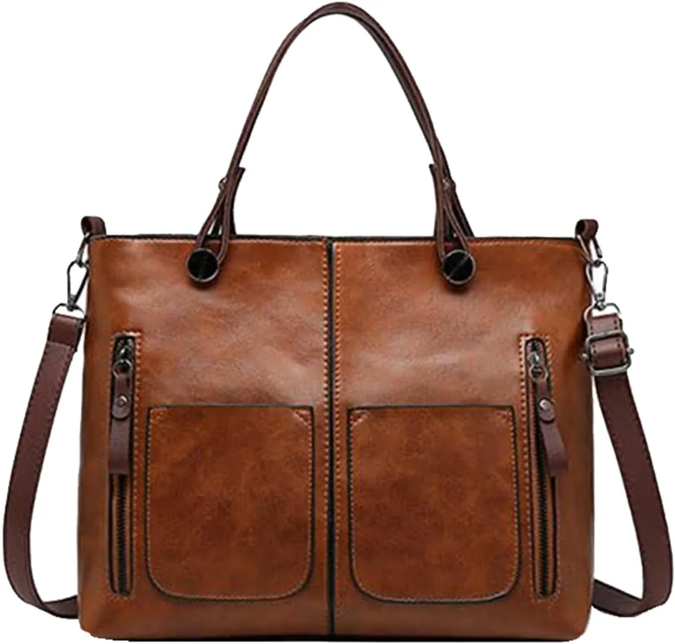 Ladies Vintage Leather Shoulder Bag Large Capacity Tote Bags Women Crossbody Bag Multi Pocket Shoulder (Brown, One Size)