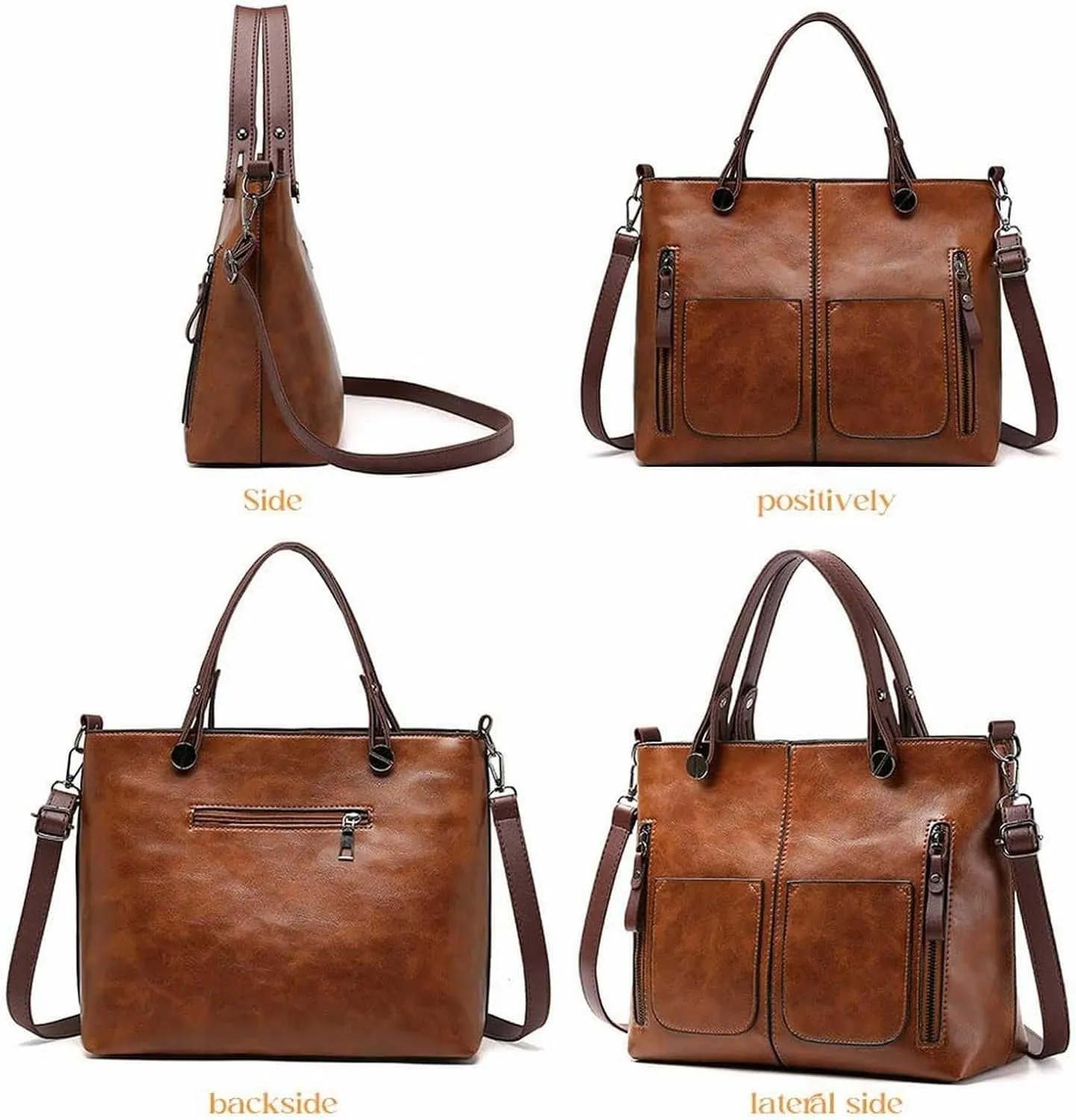 Ladies Vintage Leather Shoulder Bag Large Capacity Tote Bags Women Crossbody Bag Multi Pocket Shoulder (Brown, One Size)