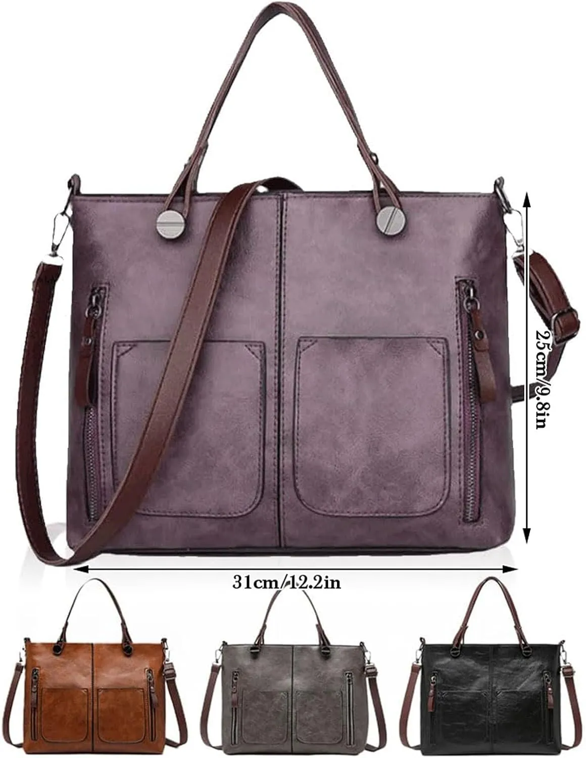 Ladies Vintage Leather Shoulder Bag Large Capacity Tote Bags Women Crossbody Bag Multi Pocket Shoulder (Brown, One Size)