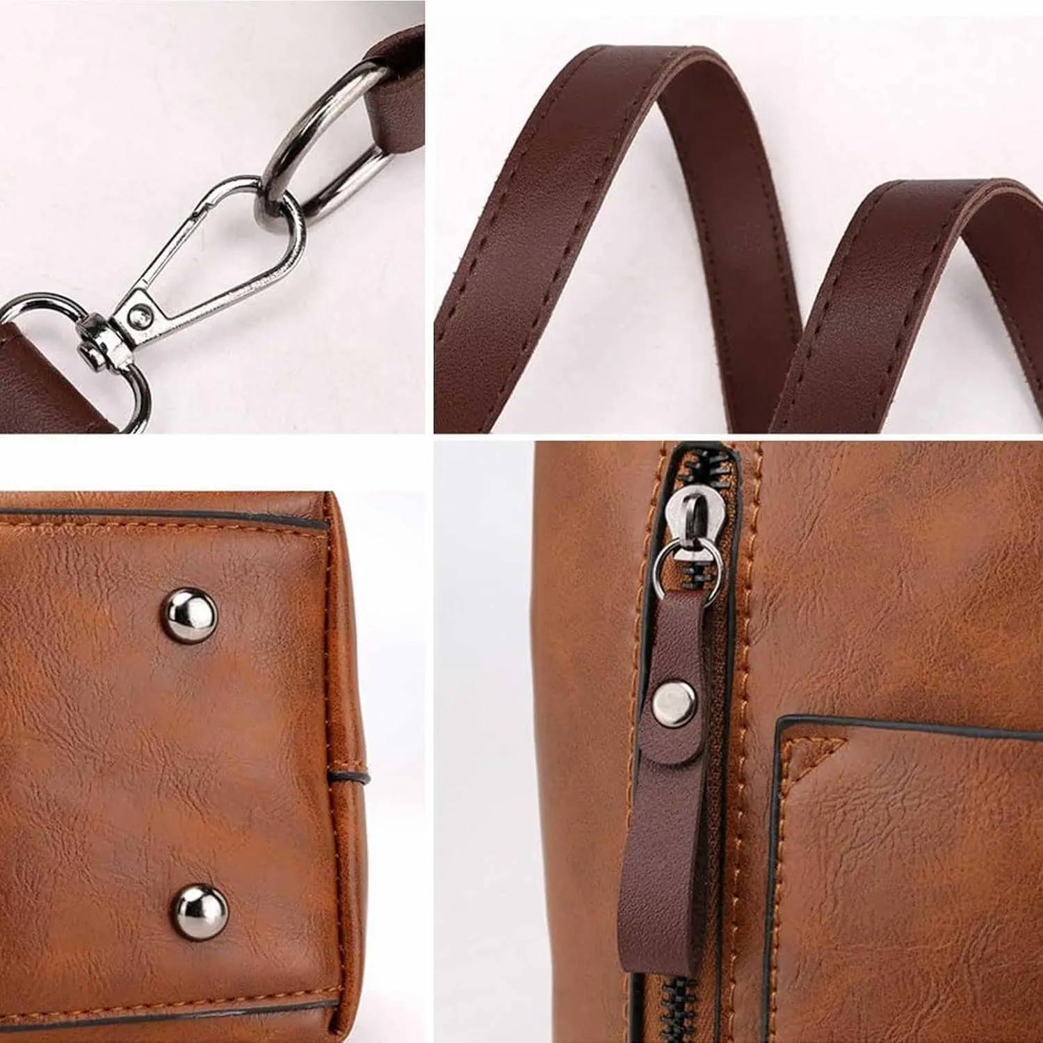 Ladies Vintage Leather Shoulder Bag Large Capacity Tote Bags Women Crossbody Bag Multi Pocket Shoulder (Brown, One Size)