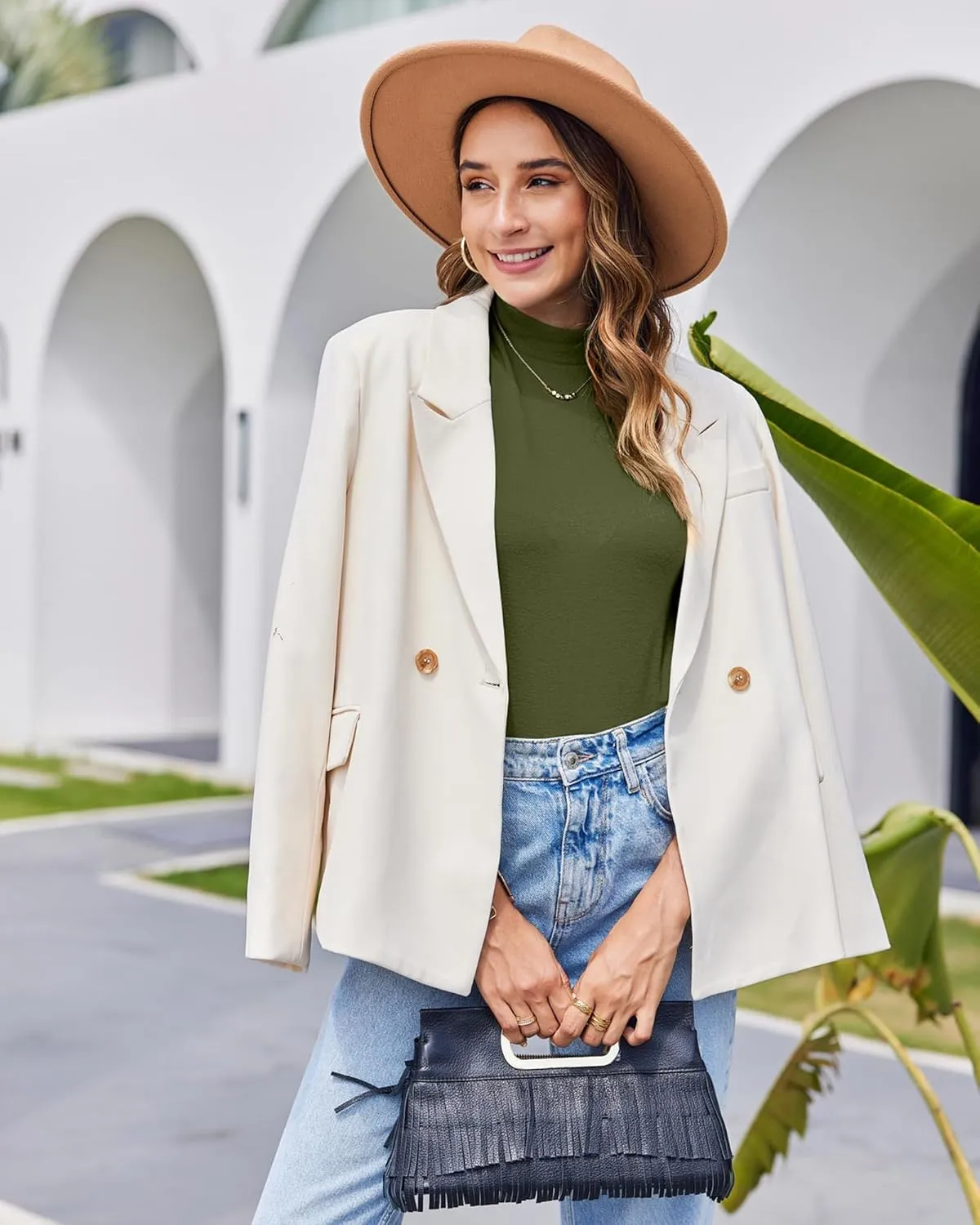 LaLaLa Womens Half Sleeve Mock Turtleneck Tunic Tops Dressy Casual Spring T Shirts Slim Fit Basic Tops