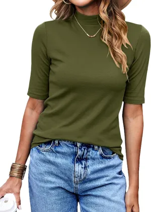 LaLaLa Womens Half Sleeve Mock Turtleneck Tunic Tops Dressy Casual Spring T Shirts Slim Fit Basic Tops