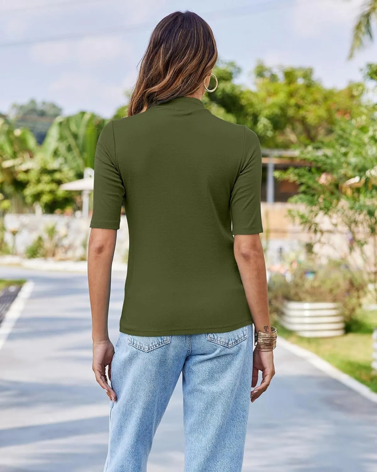 LaLaLa Womens Half Sleeve Mock Turtleneck Tunic Tops Dressy Casual Spring T Shirts Slim Fit Basic Tops