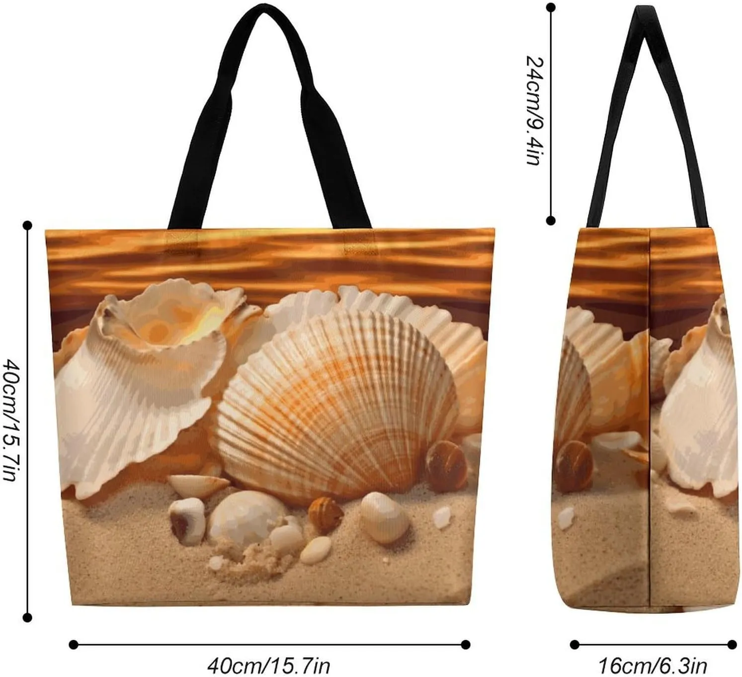 Large Capacity Shopping Bag Shells And Sand Canvas Grocery Bags Foldable Tote Bag
