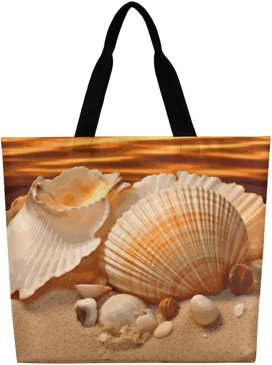 Large Capacity Shopping Bag Shells And Sand Canvas Grocery Bags Foldable Tote Bag