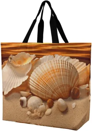 Large Capacity Shopping Bag Shells And Sand Canvas Grocery Bags Foldable Tote Bag