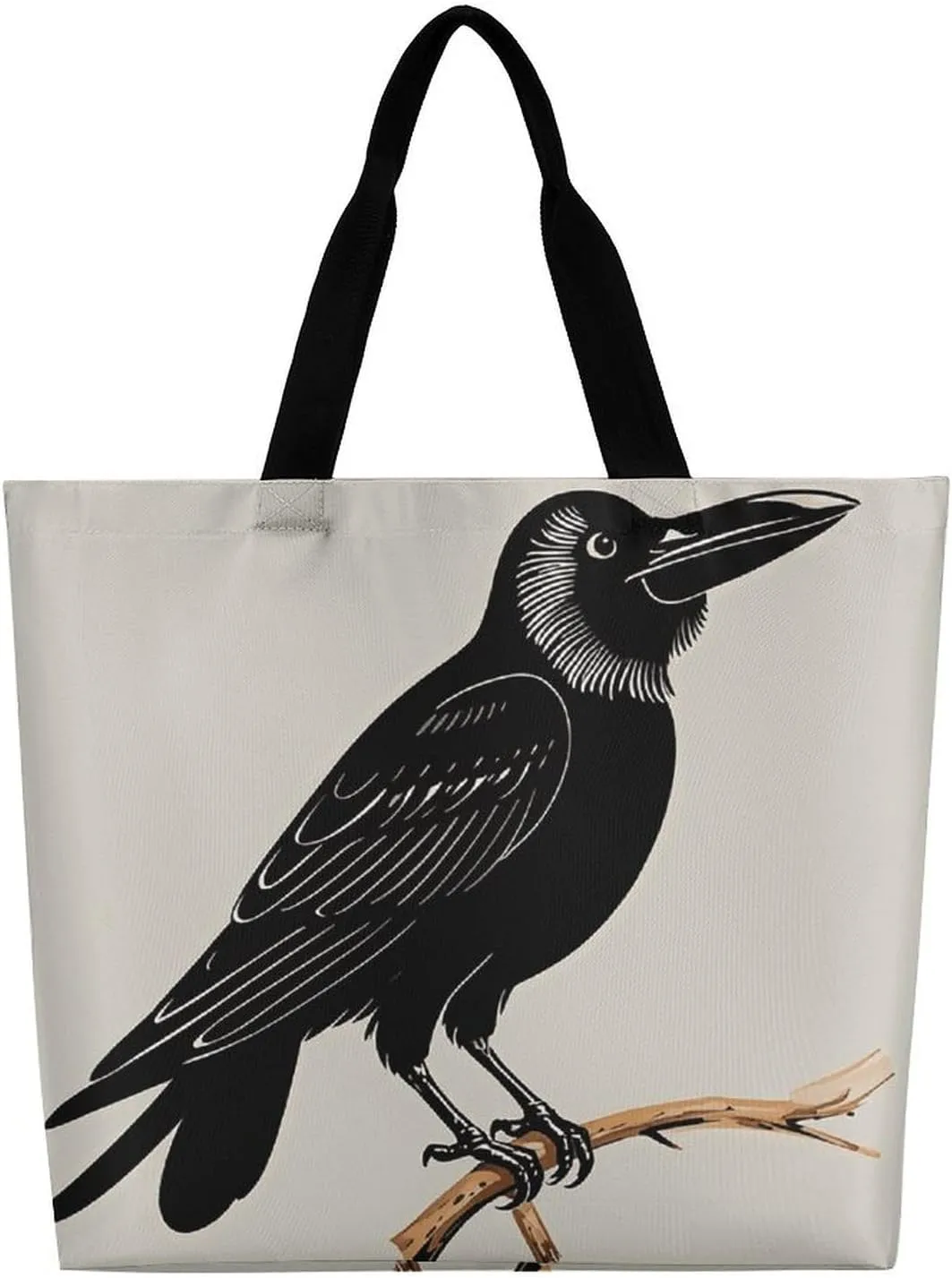 Large Capacity Shopping Bag Vintage Aesthetic Raven Illustration Canvas Grocery Bags Foldable Tote Bag