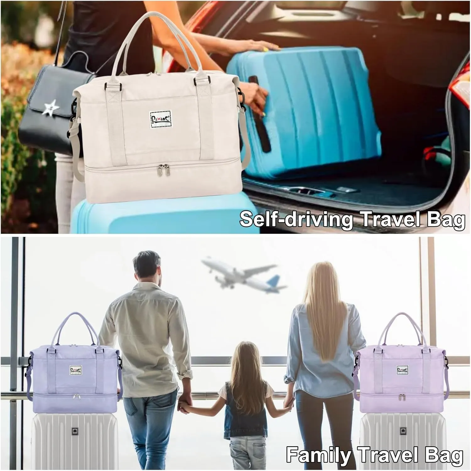 Large Travel Duffle Bag Weekender Bags for Women with Shoes Compartment, Travel Duffel Tote Carry on Overnight Bag for Travel Business Trips, Sport Yoga Gym Bag with Wet Pocket (Grey)