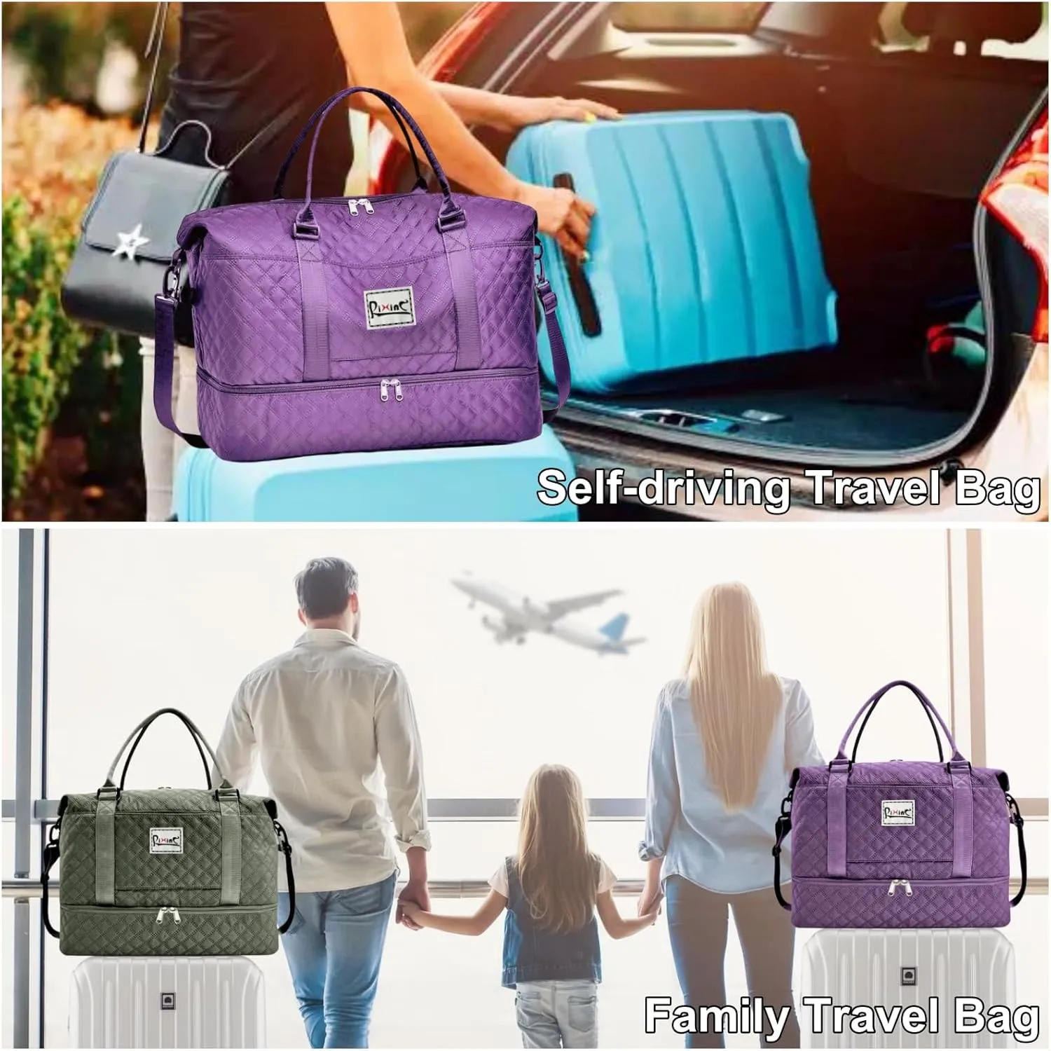Large Travel Duffle Bag Weekender Bags for Women with Shoes Compartment, Travel Duffel Tote Carry on Overnight Bag for Travel Business Trips, Sport Yoga Gym Bag with Wet Pocket (Olive Green)