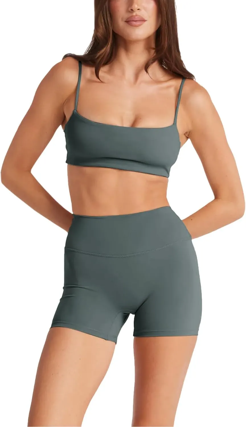 LASLULU Womens Adjustable Spaghetti Straps Sports Bra Square Neck Wireless Padded Workout Yoga Crop Tops