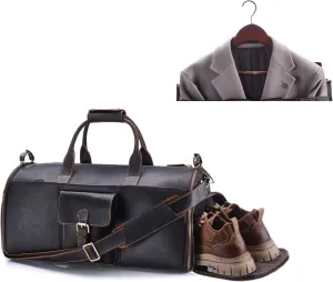 Lather Garment Bag Convertible Carry on Duffle Bag Weekender Hanging Suitcase Suit Travel Bags for Men Women