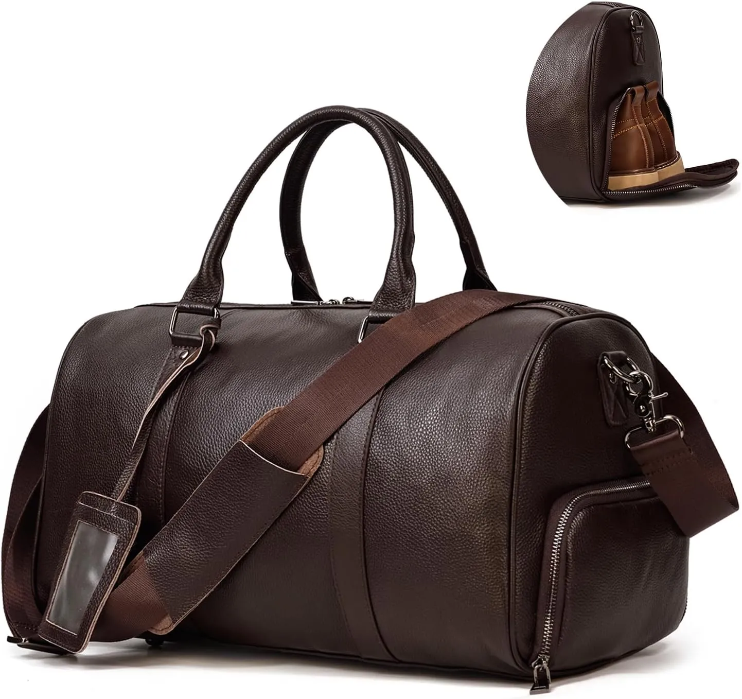 Leather Travel Bag for Men Large Capacity Luggage Duffel Bag with Shoe Compartment, Weekend Handbag for Holiday Business Trip 45cm, Brown